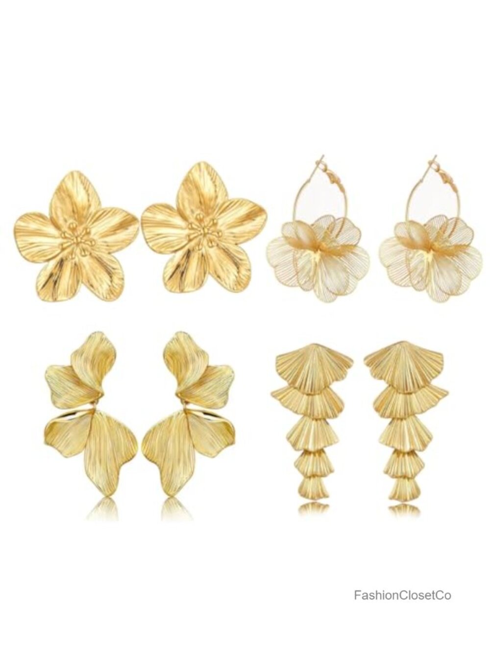 Chunky Gold Plated Flower Leaf Dangle Earrings Set Women Trendy